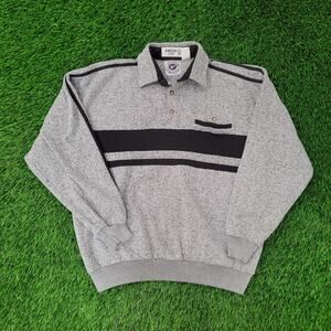 90s Style MOD Collared Sweater Large 23x25 Boxy Gray Black